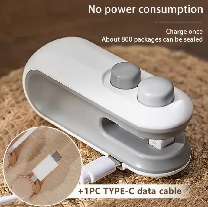Mini Zgrzewarka USB 2w1 do Torebek z Przekąskami – Termiczna i Zimna z Wbudowanym Nożykiem | Kompaktowe Urządzenie do Uszczelniania i Cięcia