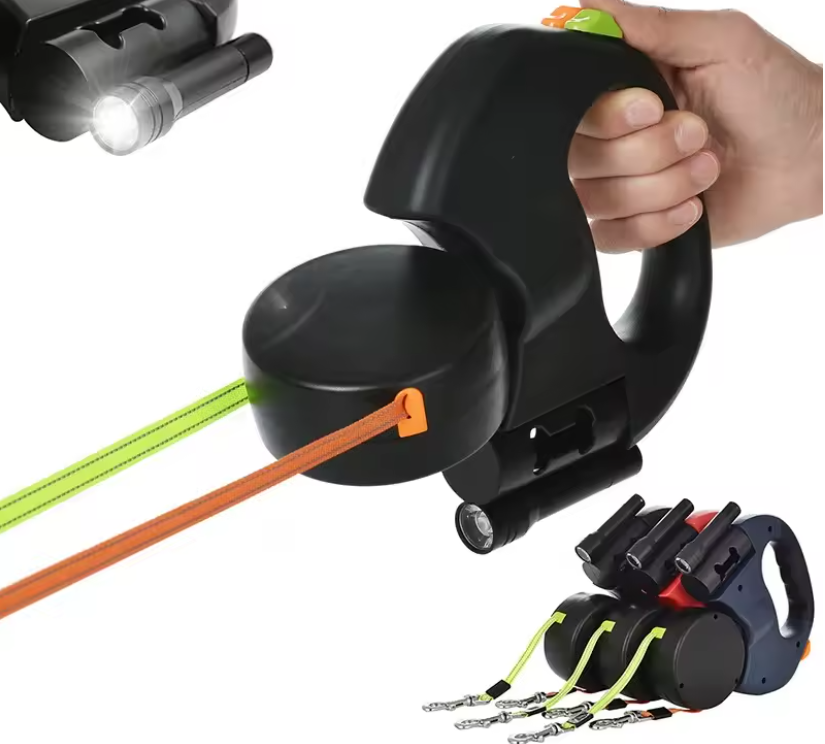 Zwijana Smycz 3m dla Małych Pupili – Podwójna, Obrotowa, Świecąca LED 360°